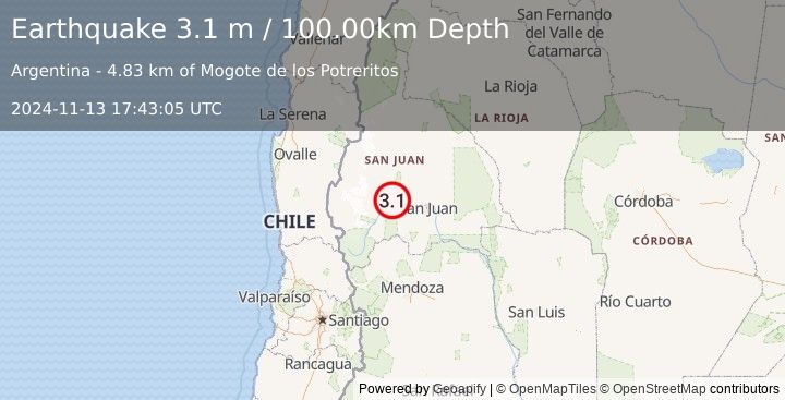 Earthquake SAN JUAN, ARGENTINA (3.1 m) (2024-11-13 17:43:05 UTC)