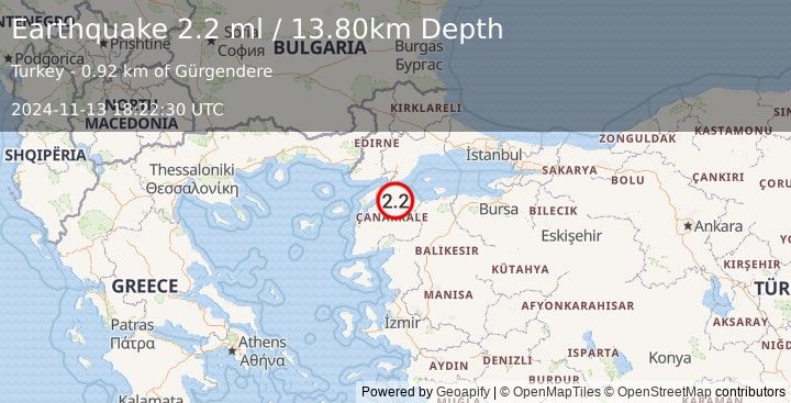 Earthquake WESTERN TURKEY (2.2 ml) (2024-11-13 18:22:30 UTC)