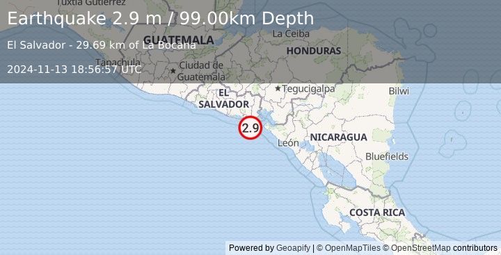 Earthquake OFFSHORE EL SALVADOR (2.9 m) (2024-11-13 18:56:57 UTC)