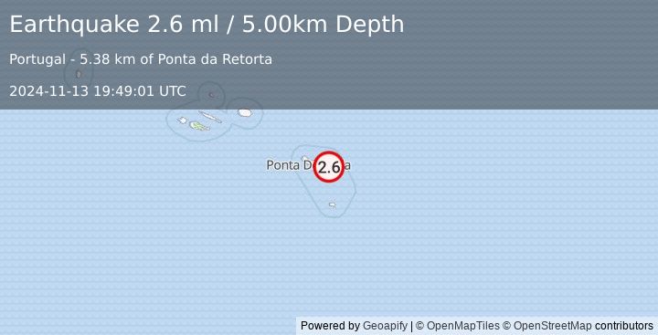 Earthquake AZORES ISLANDS, PORTUGAL (2.6 ml) (2024-11-13 19:49:01 UTC)