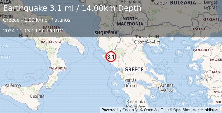 Earthquake GREECE (3.1 ml) (2024-11-13 19:50:16 UTC)