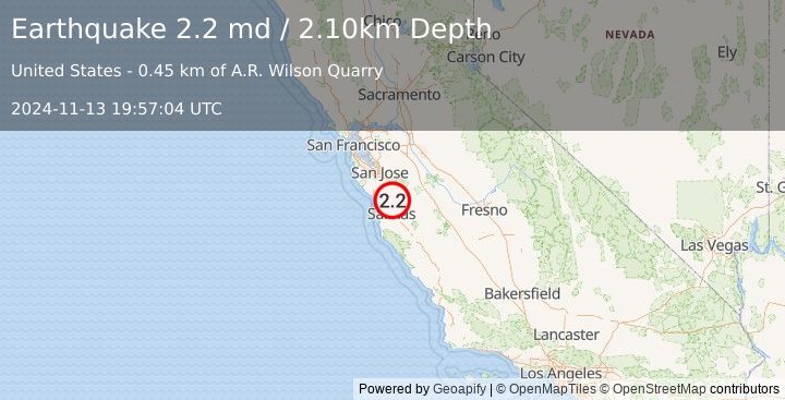 Earthquake CENTRAL CALIFORNIA (2.2 md) (2024-11-13 19:57:04 UTC)