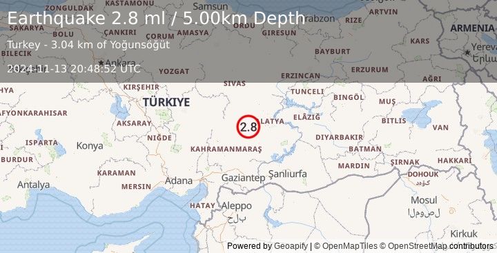 Earthquake CENTRAL TURKEY (2.8 ml) (2024-11-13 20:48:52 UTC)