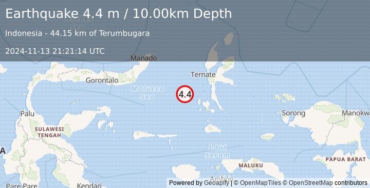 Earthquake MOLUCCA SEA (4.4 m) (2024-11-13 21:21:14 UTC)