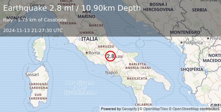 Earthquake SOUTHERN ITALY (2.8 ml) (2024-11-13 21:27:30 UTC)