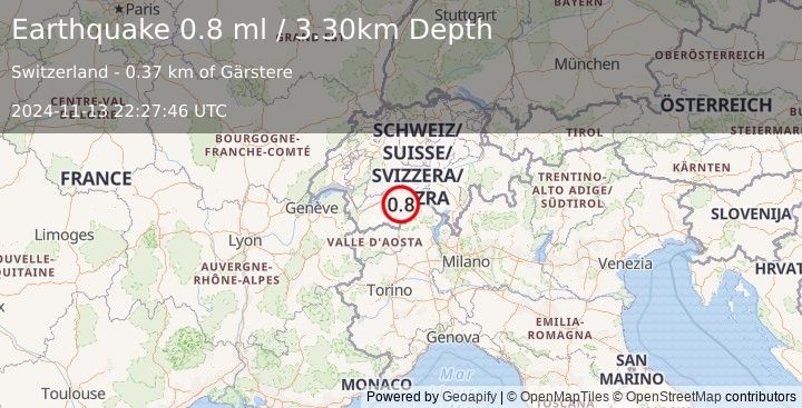 Earthquake SWITZERLAND (0.8 ml) (2024-11-13 22:27:46 UTC)