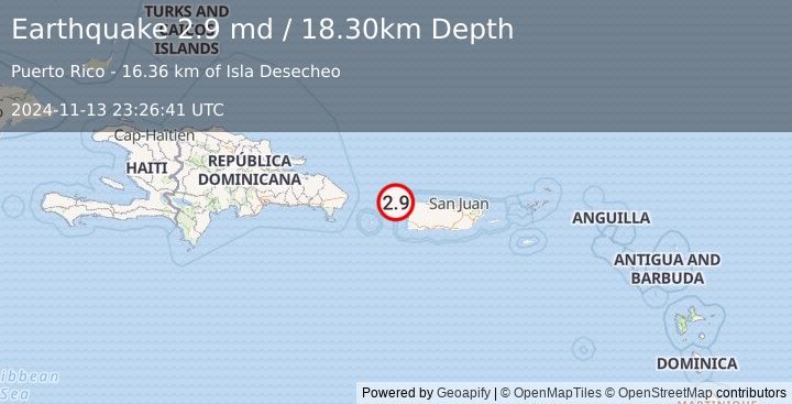 Earthquake MONA PASSAGE, PUERTO RICO (2.9 md) (2024-11-13 23:26:41 UTC)