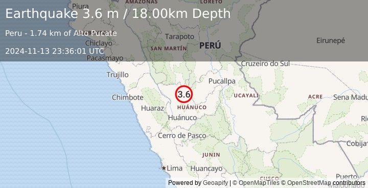 Earthquake CENTRAL PERU (3.6 m) (2024-11-13 23:36:01 UTC)