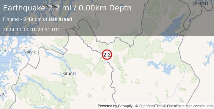 Earthquake FINLAND (2.2 ml) (2024-11-14 01:20:51 UTC)