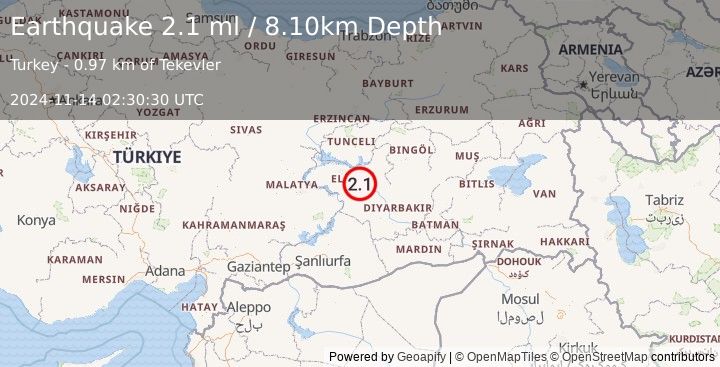 Earthquake EASTERN TURKEY (2.1 ml) (2024-11-14 02:30:30 UTC)