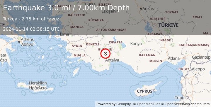 Earthquake WESTERN TURKEY (3.0 ml) (2024-11-14 02:38:15 UTC)