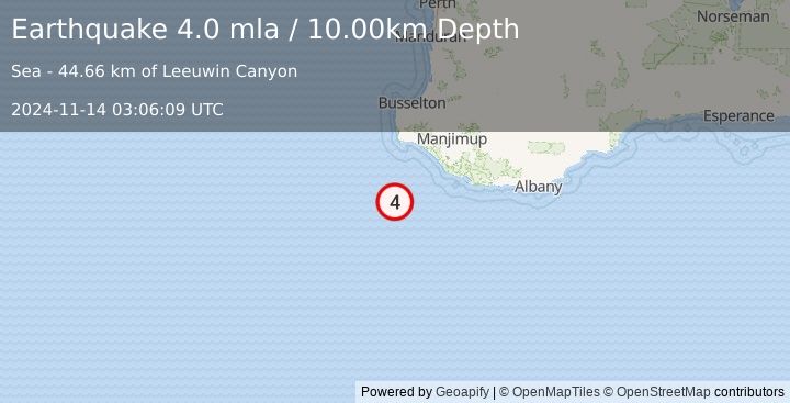 Earthquake WESTERN AUSTRALIA (4.0 mla) (2024-11-14 03:06:09 UTC)