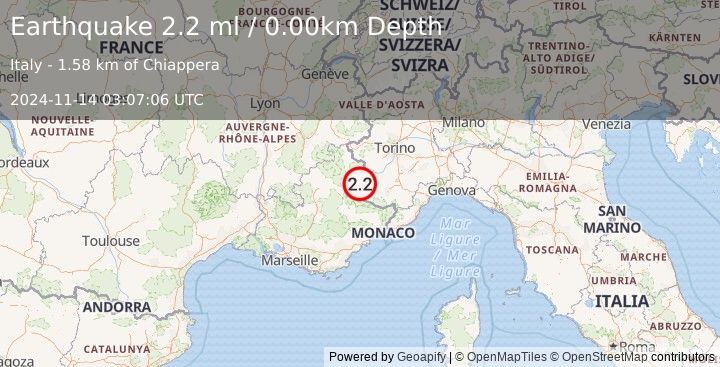 Earthquake FRANCE (2.2 ml) (2024-11-14 03:07:06 UTC)