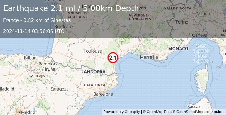 Earthquake FRANCE (2.1 ml) (2024-11-14 03:56:06 UTC)