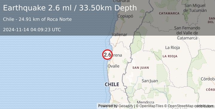 Earthquake OFFSHORE COQUIMBO, CHILE (2.6 ml) (2024-11-14 04:09:23 UTC)