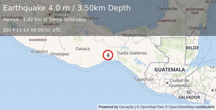 Earthquake OAXACA, MEXICO (4.0 m) (2024-11-14 06:00:55 UTC)