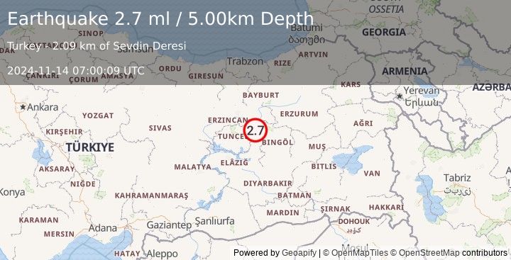 Earthquake EASTERN TURKEY (2.7 ml) (2024-11-14 07:00:09 UTC)