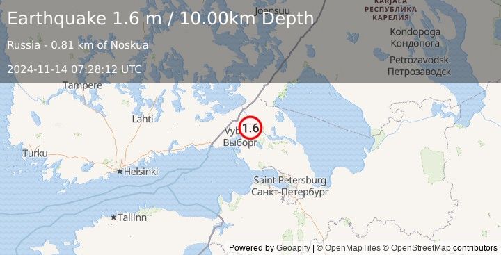 Earthquake NORTHWESTERN RUSSIA (1.6 m) (2024-11-14 07:28:12 UTC)