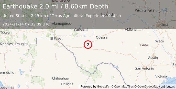 Earthquake WESTERN TEXAS (2.0 ml) (2024-11-14 07:32:09 UTC)