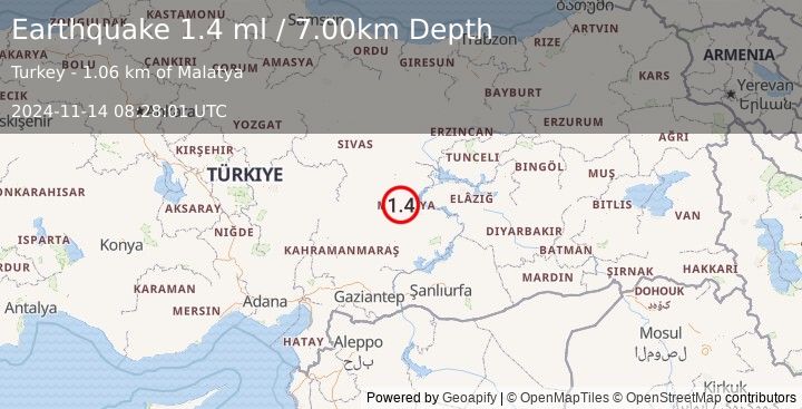 Earthquake EASTERN TURKEY (1.4 ml) (2024-11-14 08:28:01 UTC)