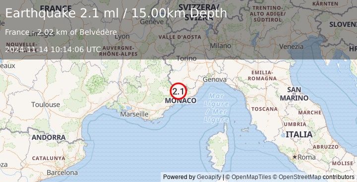 Earthquake NORTHERN ITALY (2.1 ml) (2024-11-14 10:14:06 UTC)