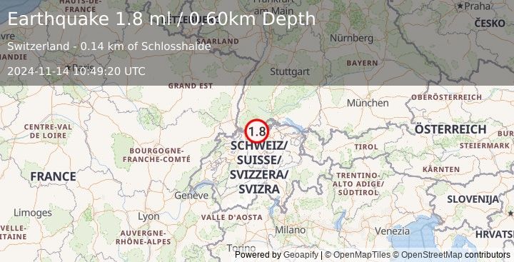 Earthquake SWITZERLAND (1.8 ml) (2024-11-14 10:49:20 UTC)