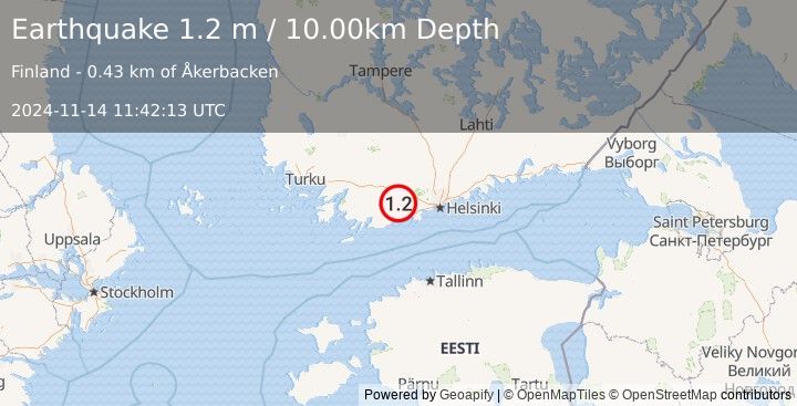 Earthquake FINLAND (1.2 m) (2024-11-14 11:42:13 UTC)