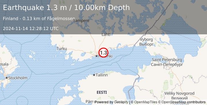 Earthquake FINLAND (1.3 m) (2024-11-14 12:28:12 UTC)