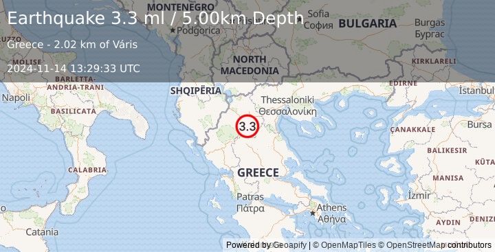 Earthquake GREECE (3.3 ml) (2024-11-14 13:29:33 UTC)