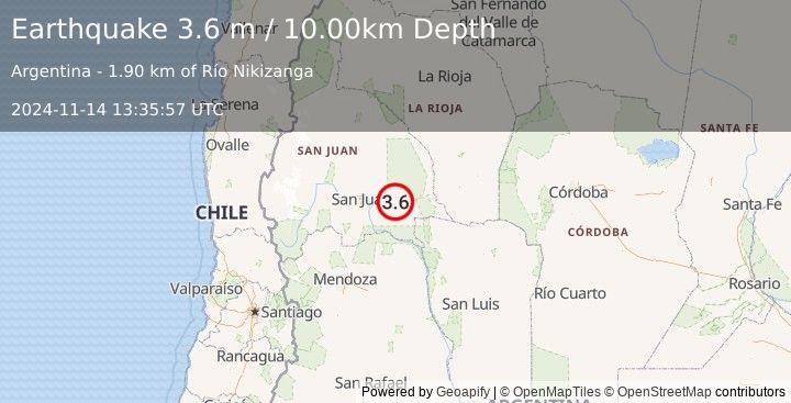 Earthquake SAN JUAN, ARGENTINA (3.6 m) (2024-11-14 13:35:57 UTC)