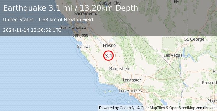 Earthquake CENTRAL CALIFORNIA (3.1 ml) (2024-11-14 13:36:52 UTC)