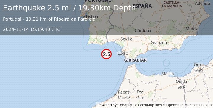 Earthquake STRAIT OF GIBRALTAR (2.5 ml) (2024-11-14 15:19:40 UTC)