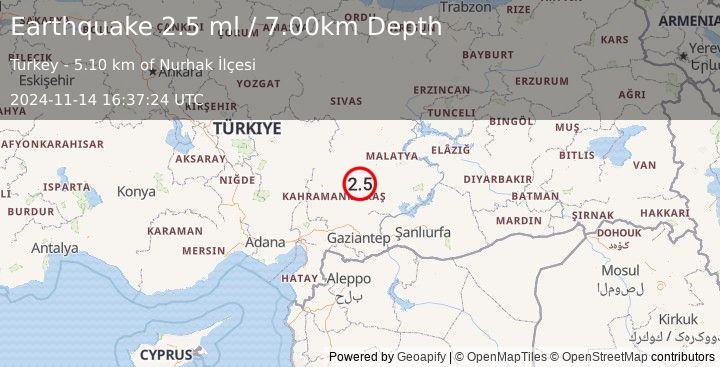 Earthquake CENTRAL TURKEY (2.5 ml) (2024-11-14 16:37:24 UTC)