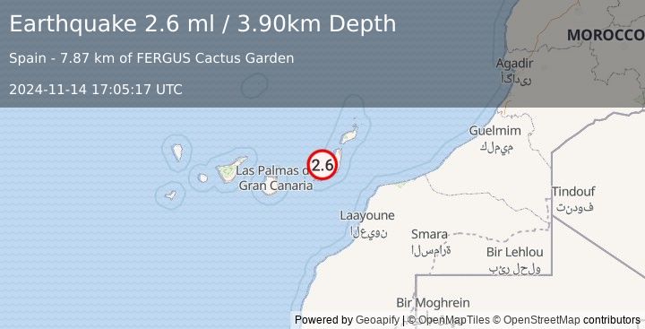 Earthquake CANARY ISLANDS, SPAIN REGION (2.6 ml) (2024-11-14 17:05:17 UTC)