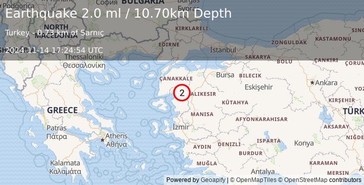 Earthquake WESTERN TURKEY (2.0 ml) (2024-11-14 17:24:54 UTC)