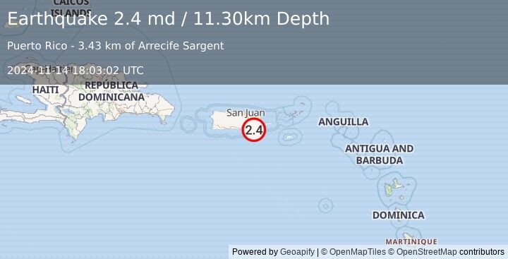 Earthquake PUERTO RICO REGION (2.4 md) (2024-11-14 18:03:02 UTC)