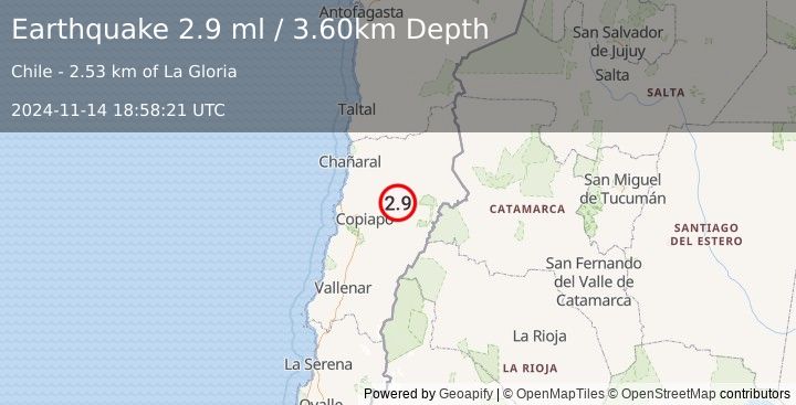 Earthquake ATACAMA, CHILE (2.9 ml) (2024-11-14 18:58:21 UTC)