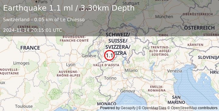 Earthquake SWITZERLAND (1.1 ml) (2024-11-14 20:15:01 UTC)