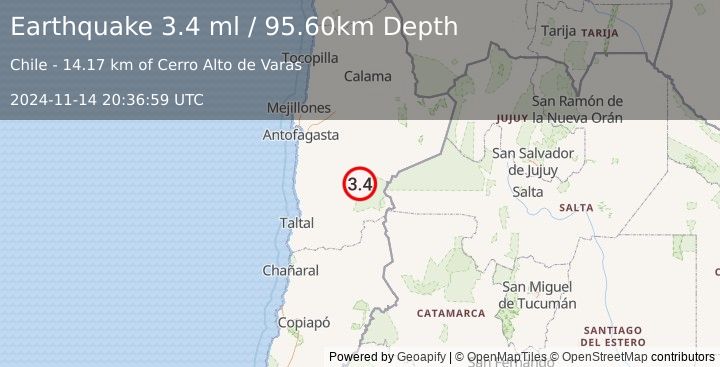 Earthquake ANTOFAGASTA, CHILE (3.4 ml) (2024-11-14 20:36:59 UTC)