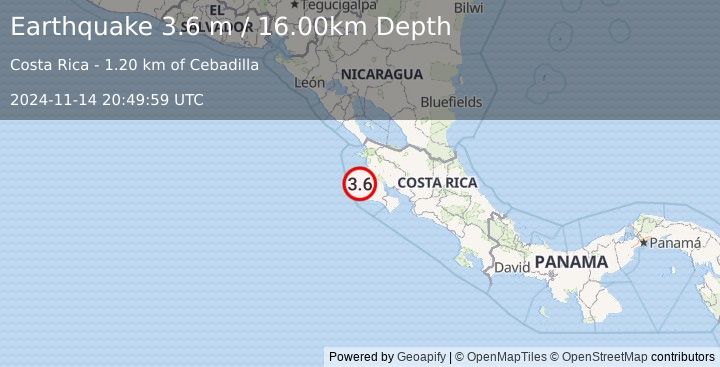 Earthquake COSTA RICA (3.6 m) (2024-11-14 20:49:59 UTC)