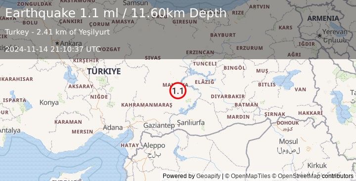 Earthquake EASTERN TURKEY (1.1 ml) (2024-11-14 21:10:37 UTC)