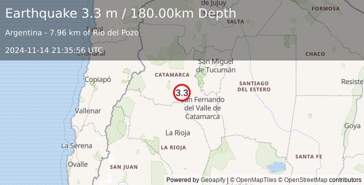 Earthquake CATAMARCA, ARGENTINA (3.3 m) (2024-11-14 21:35:56 UTC)