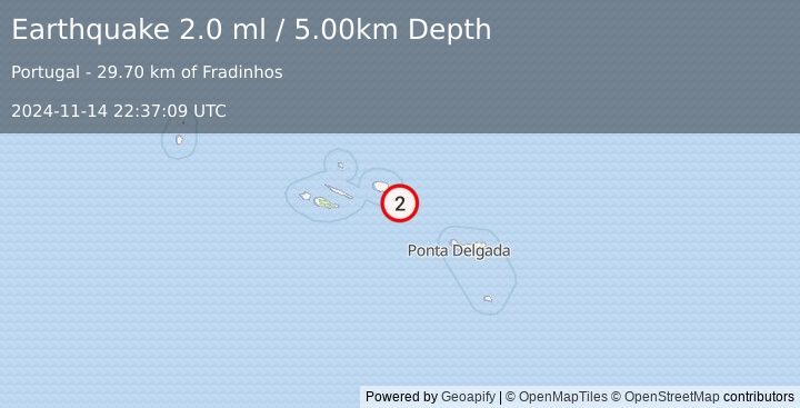 Earthquake AZORES ISLANDS, PORTUGAL (2.0 ml) (2024-11-14 22:37:09 UTC)