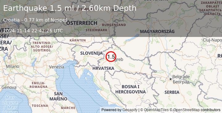 Earthquake CROATIA (1.5 ml) (2024-11-14 22:42:26 UTC)