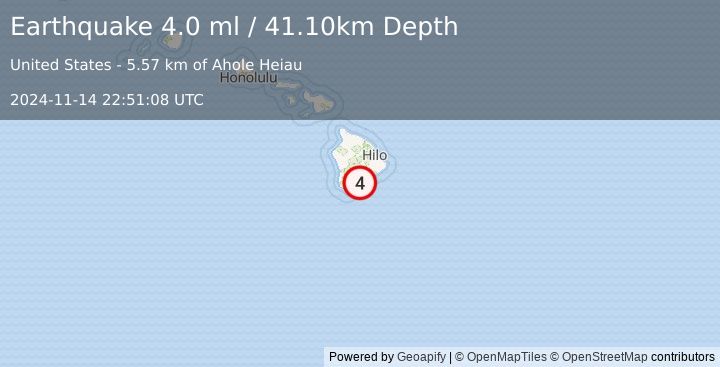 Earthquake ISLAND OF HAWAII, HAWAII (4.0 ml) (2024-11-14 22:51:08 UTC)