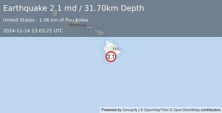 Earthquake ISLAND OF HAWAII, HAWAII (2.1 md) (2024-11-14 23:03:21 UTC)