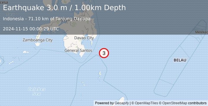 Earthquake PHILIPPINE ISLANDS REGION (3.0 m) (2024-11-15 00:00:29 UTC)