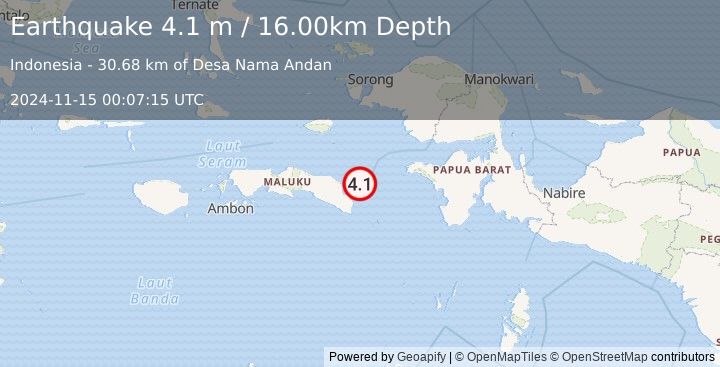 Earthquake CERAM SEA, INDONESIA (4.1 m) (2024-11-15 00:07:15 UTC)