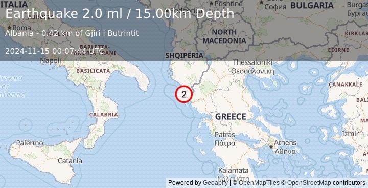 Earthquake KERKIRA REGION, GREECE (2.0 ml) (2024-11-15 00:07:44 UTC)