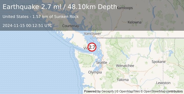 Earthquake SAN JUAN ISLANDS REG, WASHINGTON (2.7 ml) (2024-11-15 00:12:51 UTC)